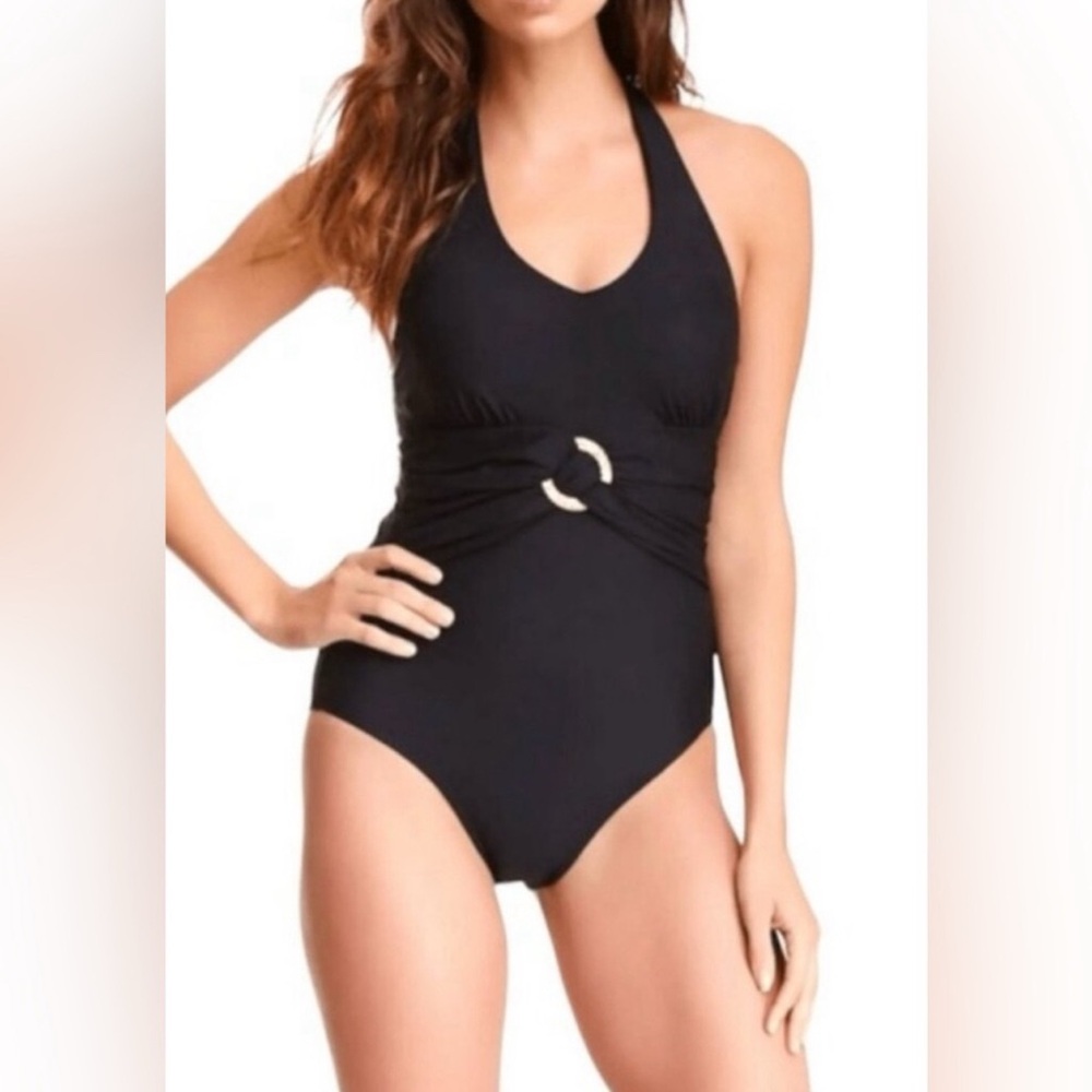 Spanx Women’s Swimsuit One Piece  Black Halter Size 8 Slimming Comfort NWT